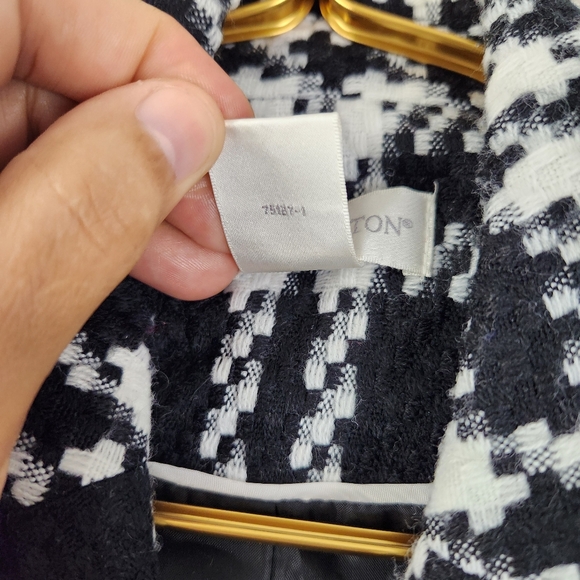 Worthington Womens Size 4 Black/White Soft Houndstooth Button Up Pea Coat - Picture 6 of 14